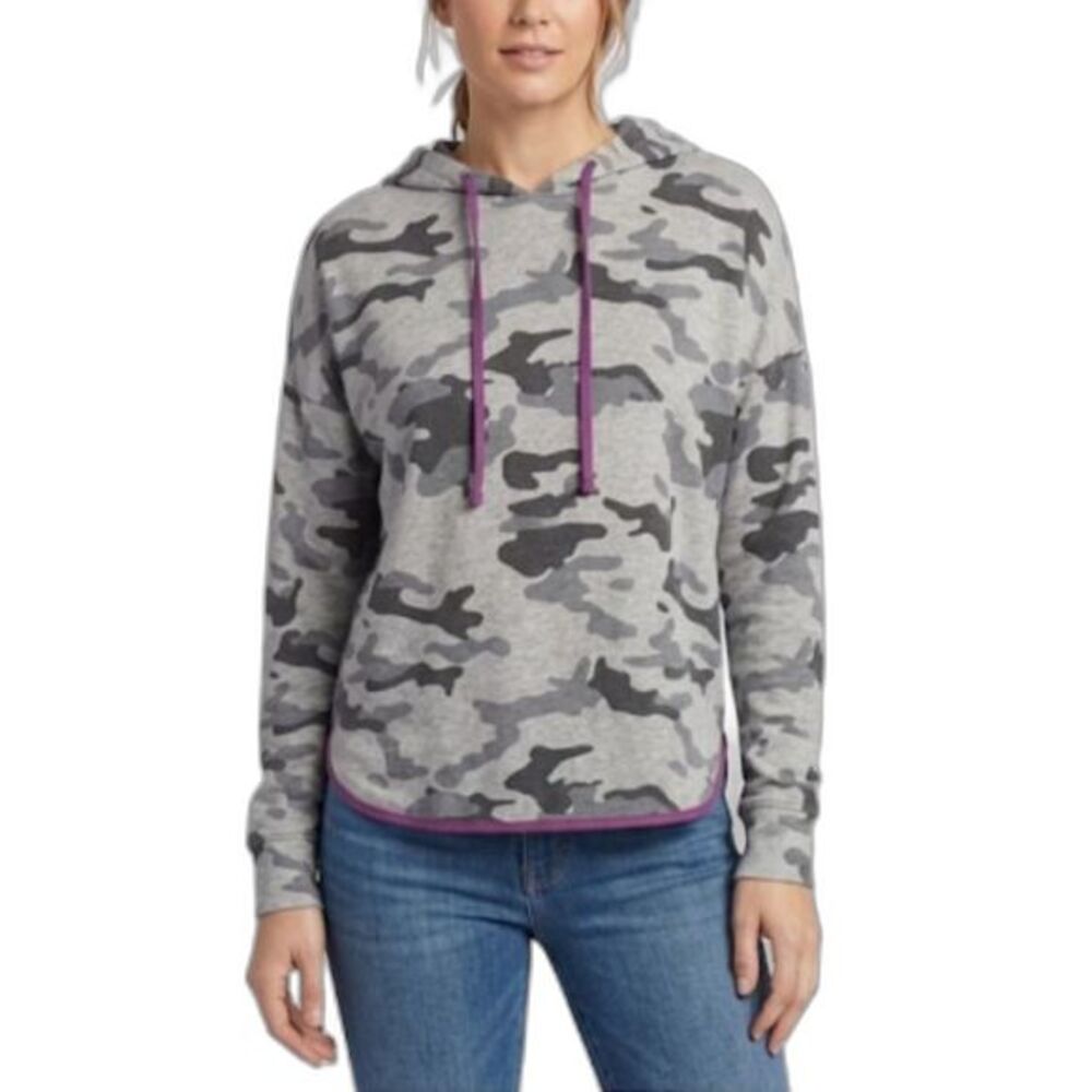 Sundry Anthropologie Gray Camo Oversized Hi-Low Hoodie With Magenta Accents Sz 2